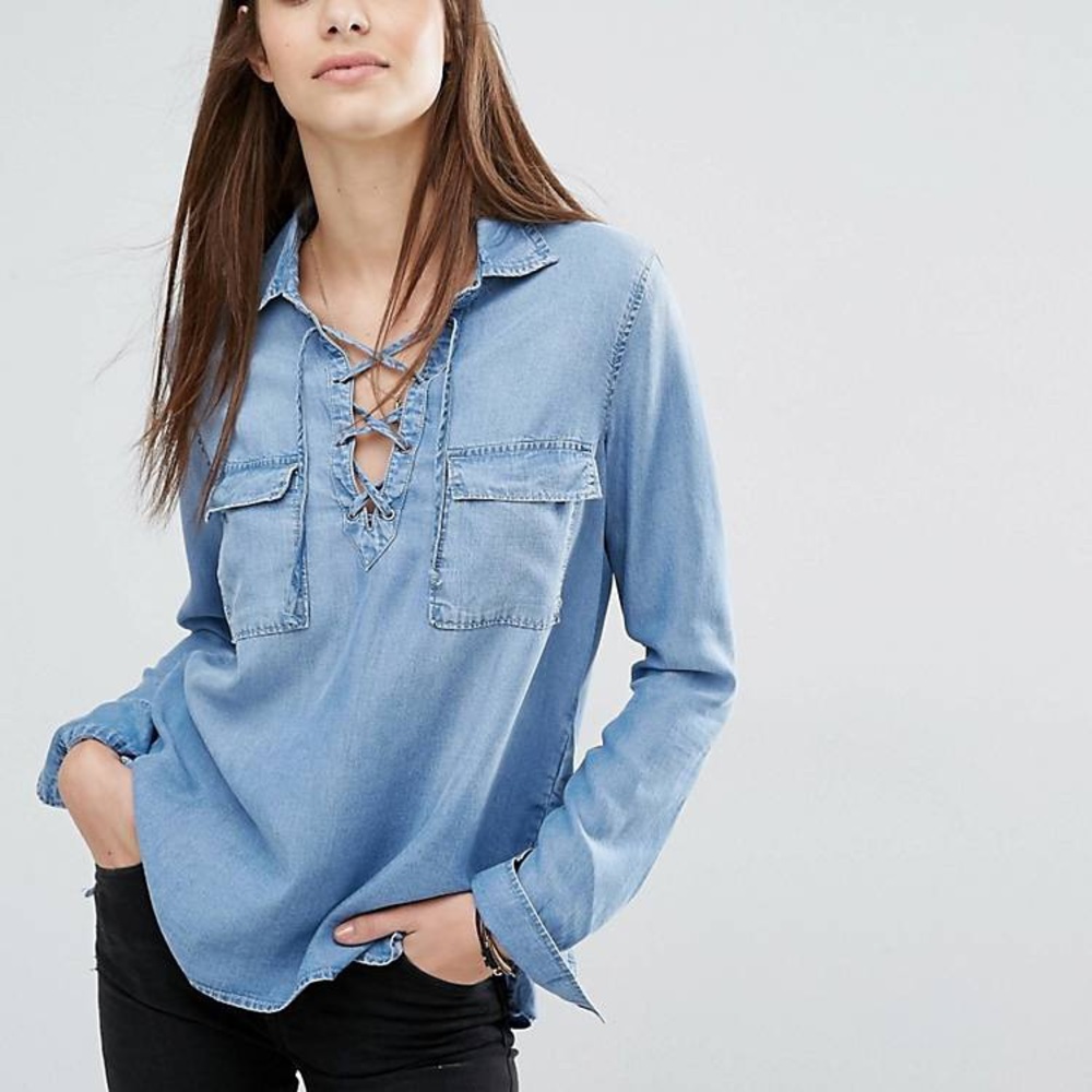 Abercrombie & Fitch Super Soft Lace Up Denim Shirt Size Medium
